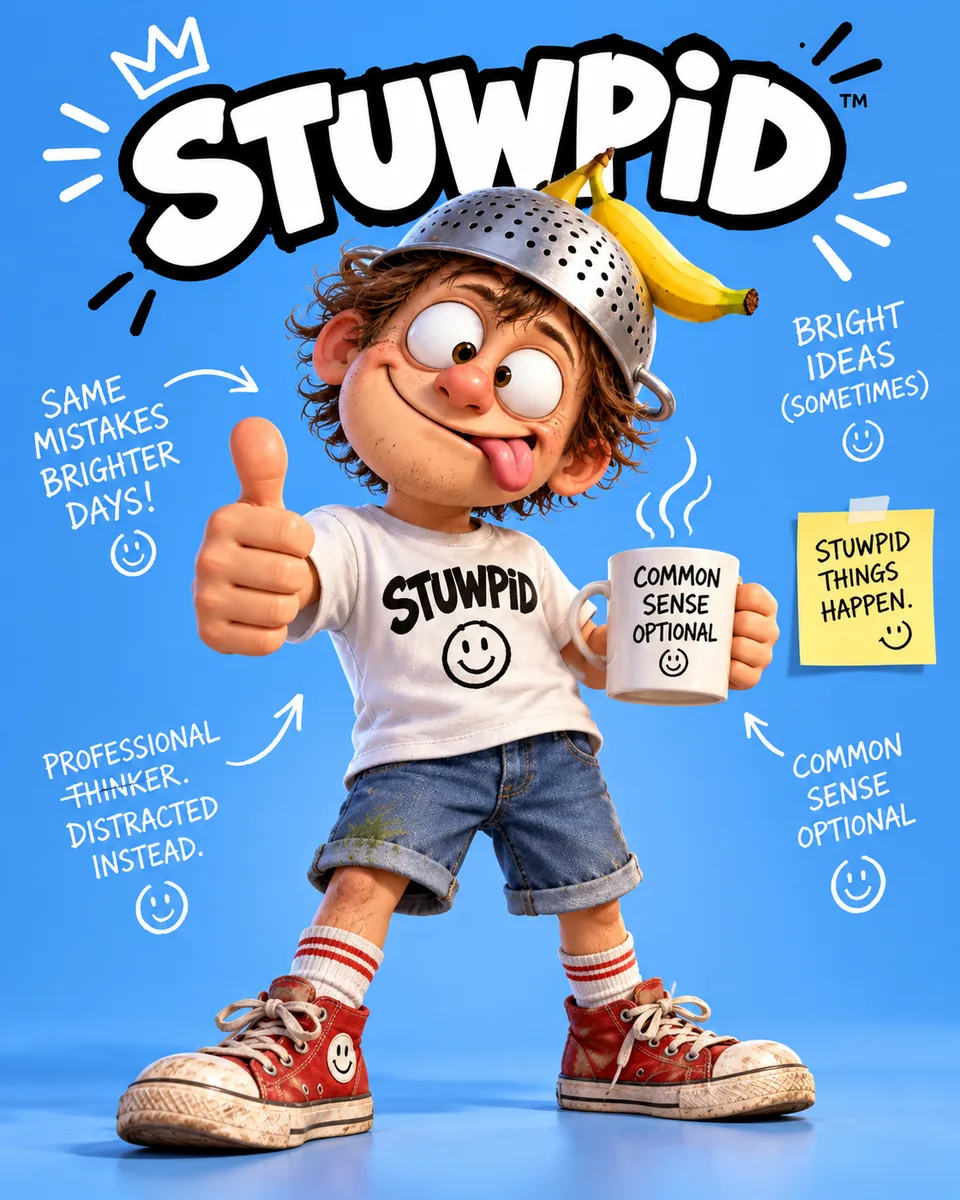 The mascot raises his mug: common sense optional, bright ideas sometimes.